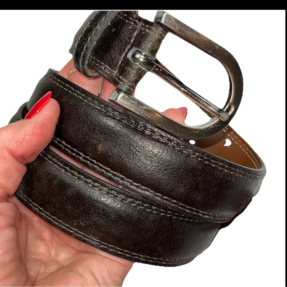 UPTOWN Brown Leather BELT Mens 36 Grain Leather Canada Made Silver Buckle 33-37”